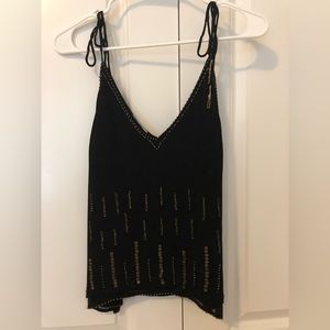 Gypsy05 NWOT gold embellished black cami top XS